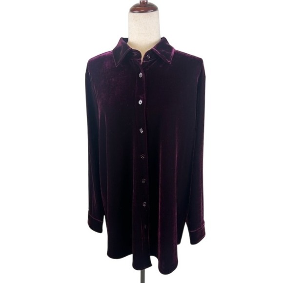 Soft Surroundings Velvet Button Up Long Shirt Long Sleeve Top Plum Size Large - Picture 1 of 6